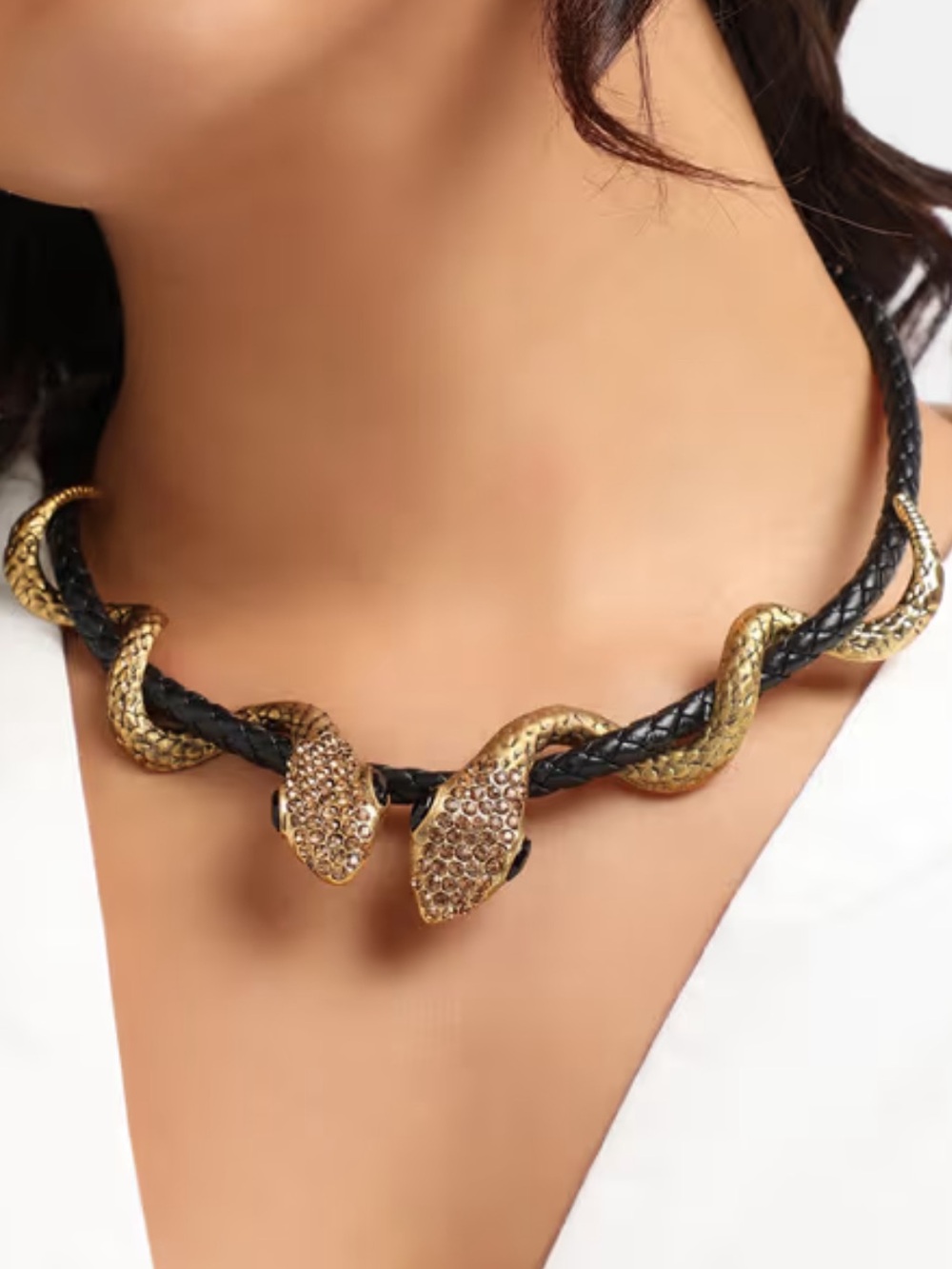 Black gold Serpent serpentine Gold-Tone Snake Statement Necklace